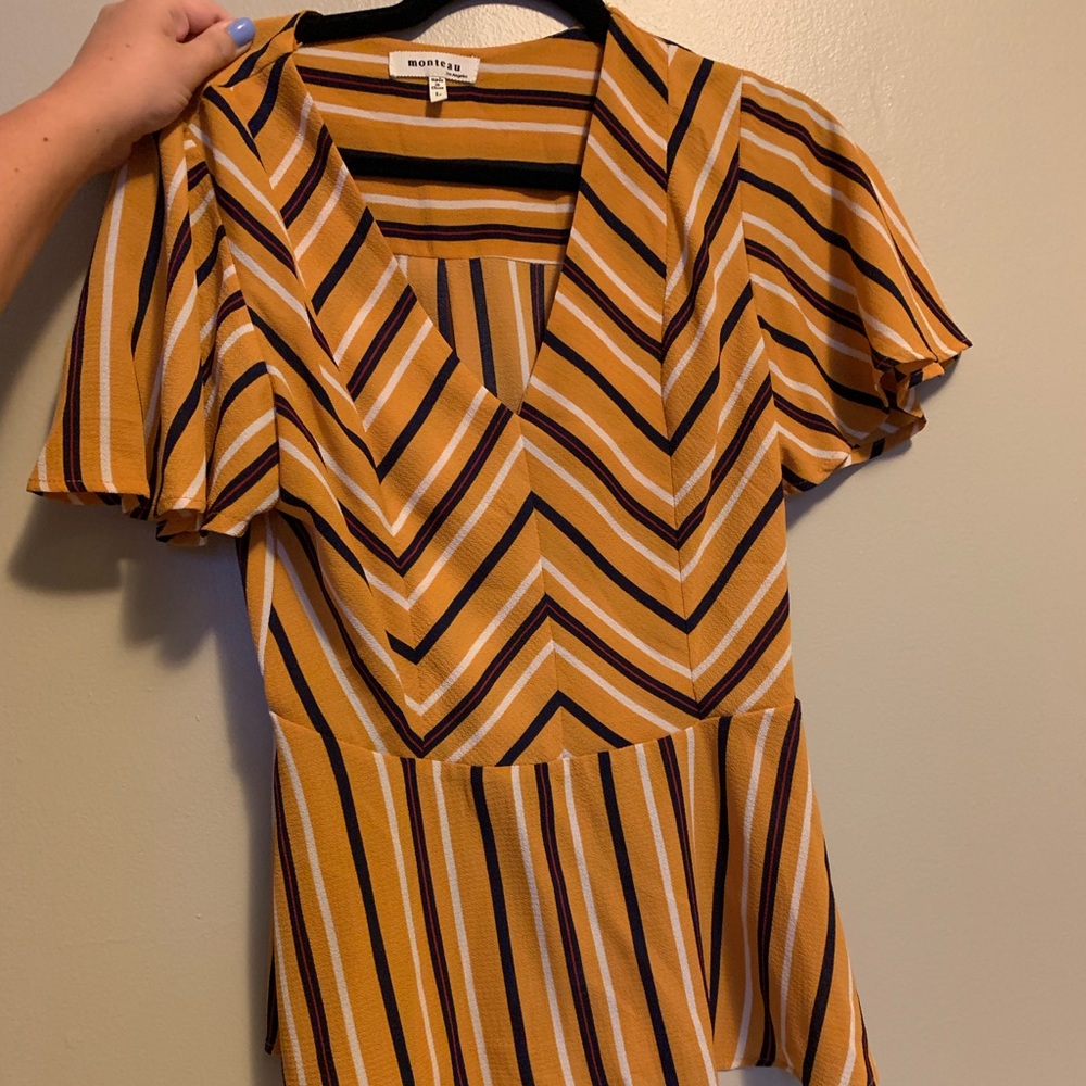 Mustard yellow striped peplum top